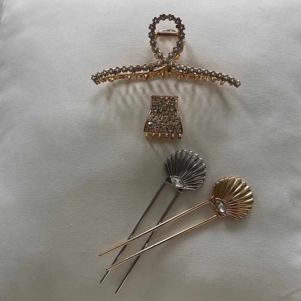 Anthropologie Ettika Scalloped Shell Hair Pin Pearl Jewel Claw Hair Bundle 4 - Picture 15 of 16